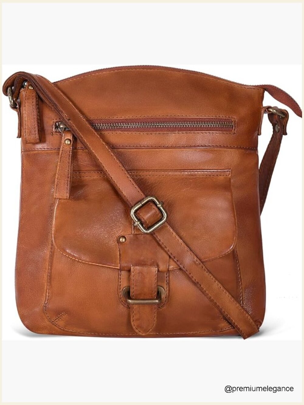 Real Leather Crossbody Bag With Adjustable Sling Strap Medium Crossover